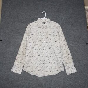 John Varvatos Button Down Shirt Mens L White Purple Floral Long Sleeve Cotton